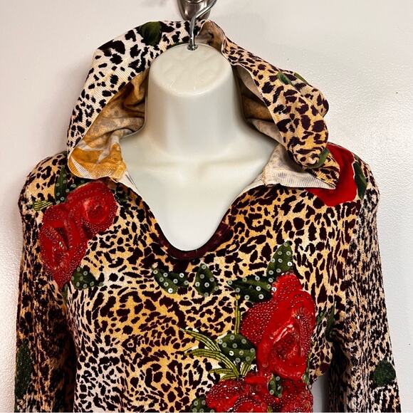 Cabo | 90s | Women’s S | Pullover Hoodie | Animal Print + Roses Mixed Media - Picture 6 of 10